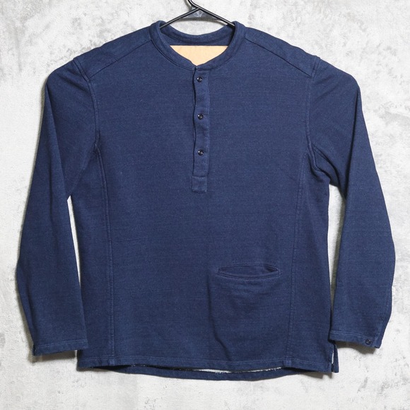 Freemans Sporting Club Sweater Mens Large Navy Blue Henley Cotton Made In USA